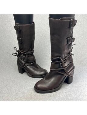 Vince Camuto Womens Leather Skylas Boots 9.5 Moto Biker Western Cowboy Brown